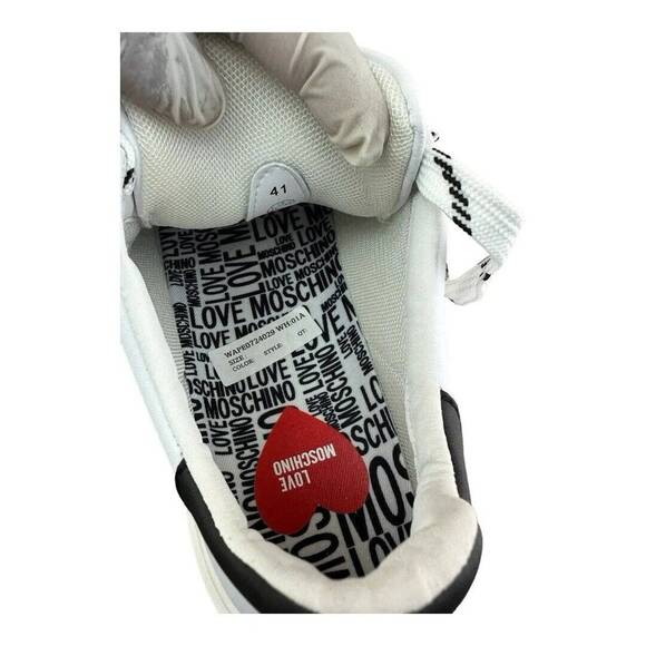 Love Moschino Sneaker Vitello Women Size 10.5 white Leather - Picture 4 of 9